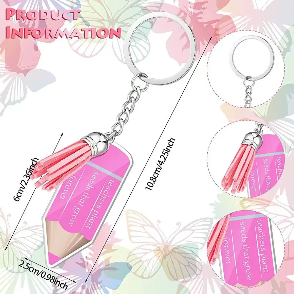 12pcs/set Teacher Keychain Teacher Gifts Teacher Appreciation Gifts in Bulk Pencil Acrylic Keychain with Tassels for Teacher