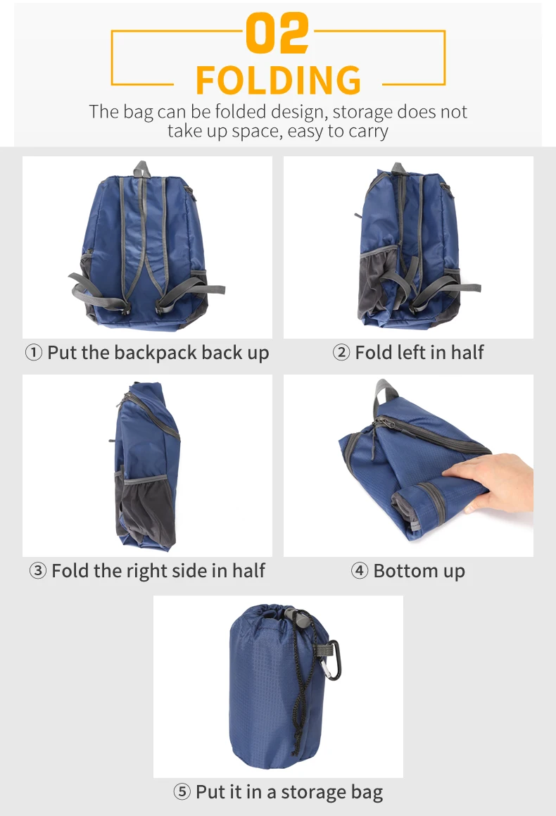 23L Tragbare Tag Pack Faltbare Rucksack Klapp Bergsteigen Tasche Ultraleicht Outdoor Radfahren Rucksack Reise Knapsack Wandern Handgepäck Tragbar Sport Laptop speicher Hautbeutel Wasserabweisend – Detail 5