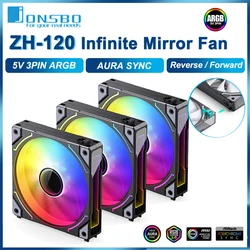 JONSBO ZH-120 White/Black 120mm Case Fan Thousand Layer Mirror Light Effect Reverse 5V 3PIN ARGB Fan PWM Silent CPU Cooler Fan