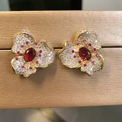 Bilincolor Trendy Luxury Flower Stud Earring for Women Gift