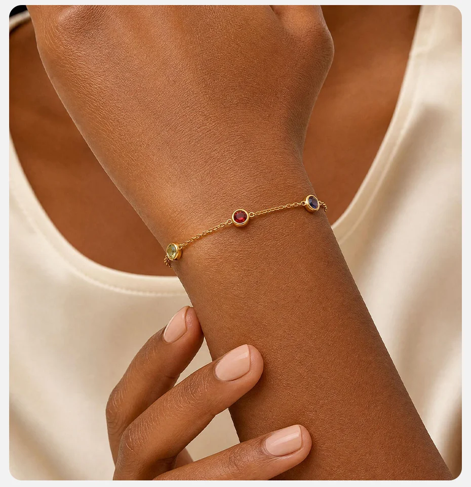 Vnox Minimalistisches, vergoldetes, mehrfarbiges Zirkonia-Schmuckset mit Halskette, Ohrringen und Armband für Damen, trendiger, farbenfroher Kristallschmuck – Detail 3
