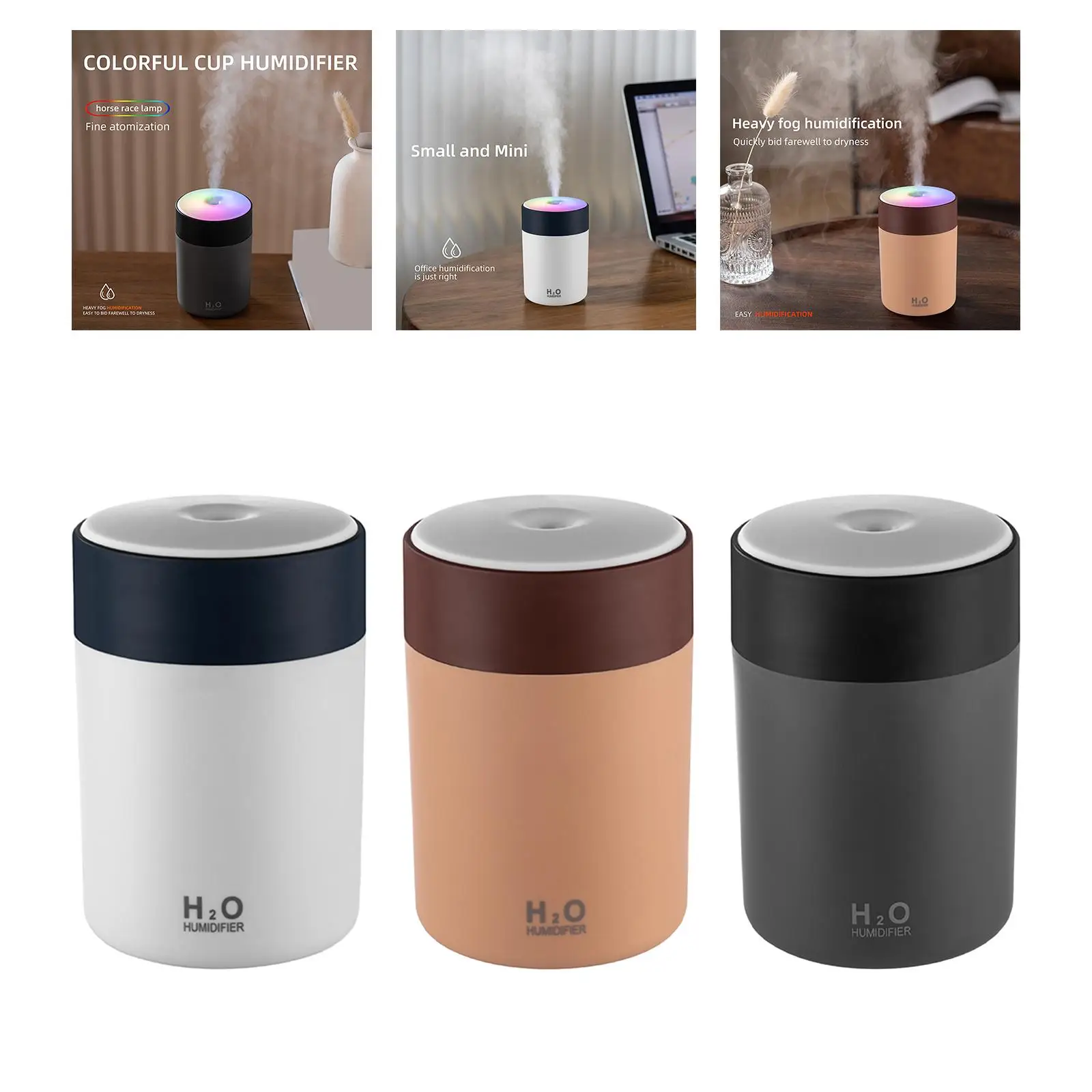 USB Desktop Humidifier Colorful 300ml Car Humidifier Quiet Timing Shut Off