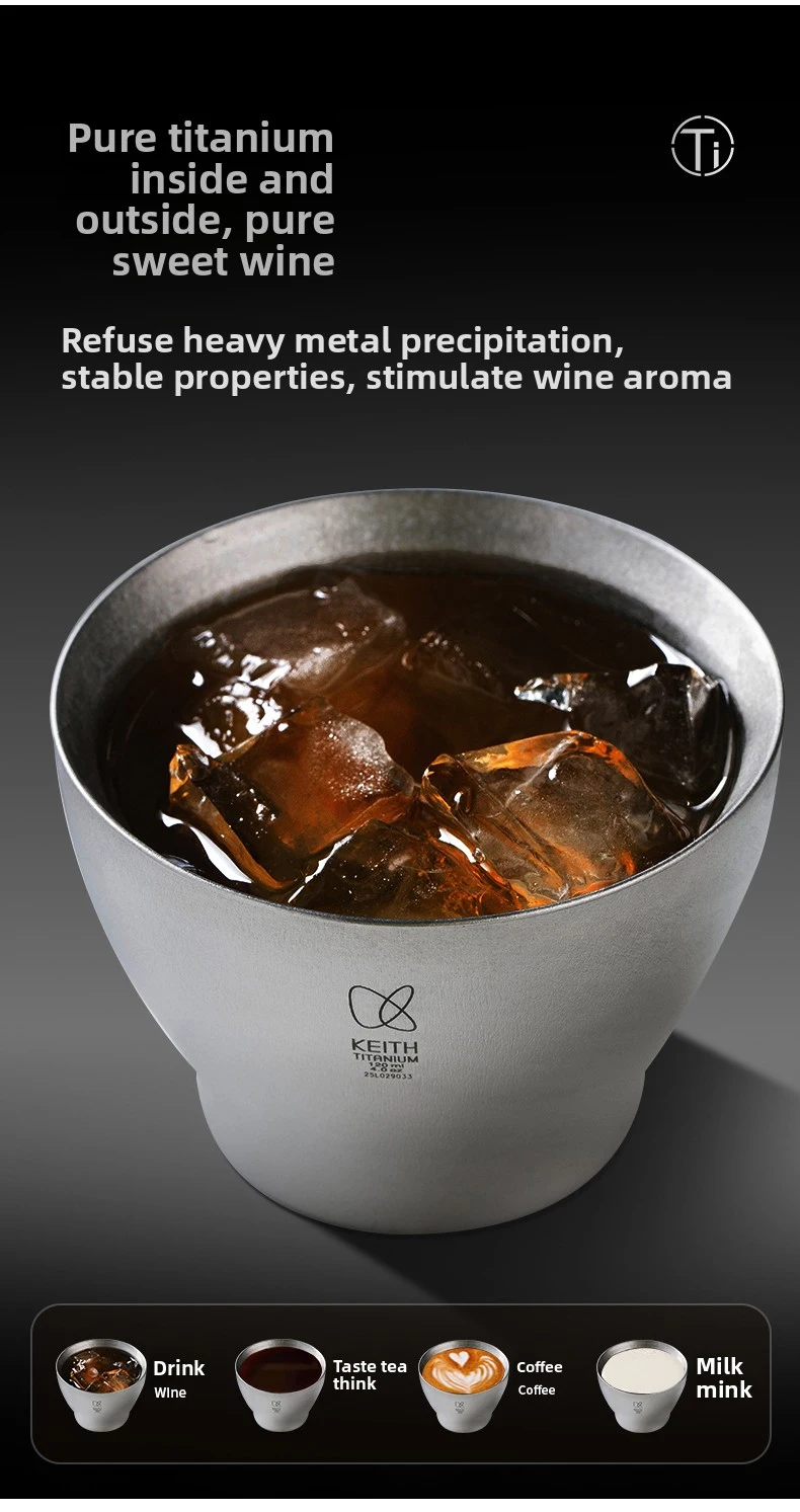 KEITH Doppelwandiger Reintitan-Becher 120ml Multifunktionaler Wein-Whiskey-Tee-Kaffee-Becher Leichtgewichtiger Verbrühungsschutz-Becher für Outdoor und Zuhause – Detail 4