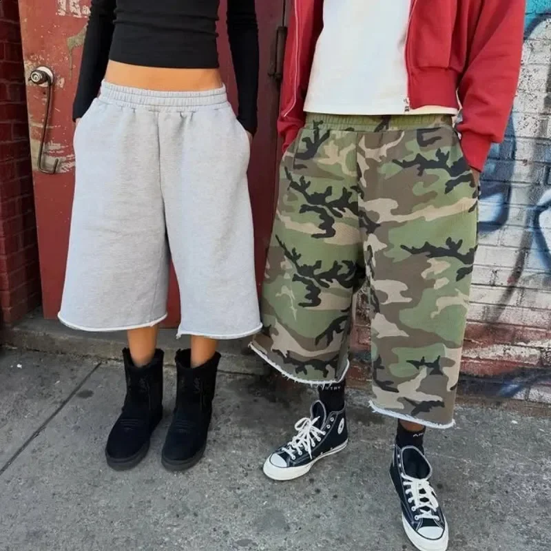Y2K American Camouflage Shorts Camouflage Pattern Sports Shorts New High Street Street Style Unisex Loose Shorts