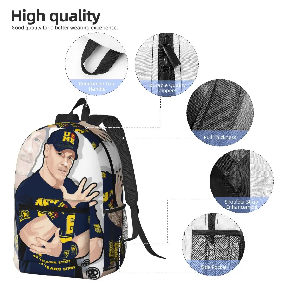 John Cena Backpack Daypack Large Capacity Children BookBag School Bag Shoulder Bags for Men Women