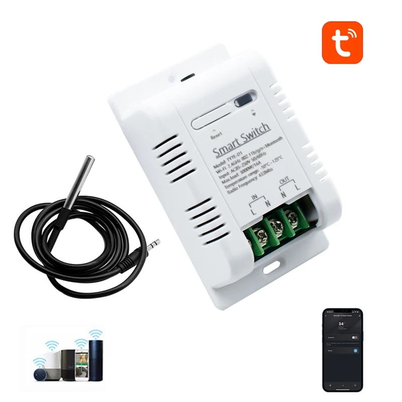 1 PCS Tuya Smart Temperature Switch 16A 3000W Plastic For Alexa With Energy Consumption Monitoring RF433 Intelligent Thermostat