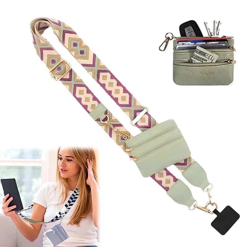 Phone Strap With Zippered Pouch Clip And Go Strap For Phone With Wallet Crossbody Phone Lanyard Crossbody For Women Gilrs