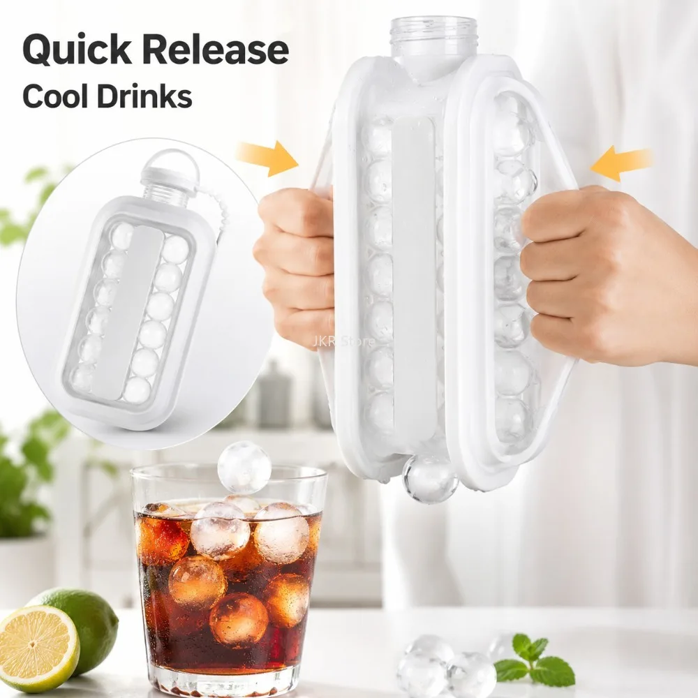 Faltbare Eiswürfelmaschine Wasserflasche Tragbare 2-in-1 Eiswürfelform für Küche Bar Getränke Outdoor Reisen Eisherstellungswerkzeug