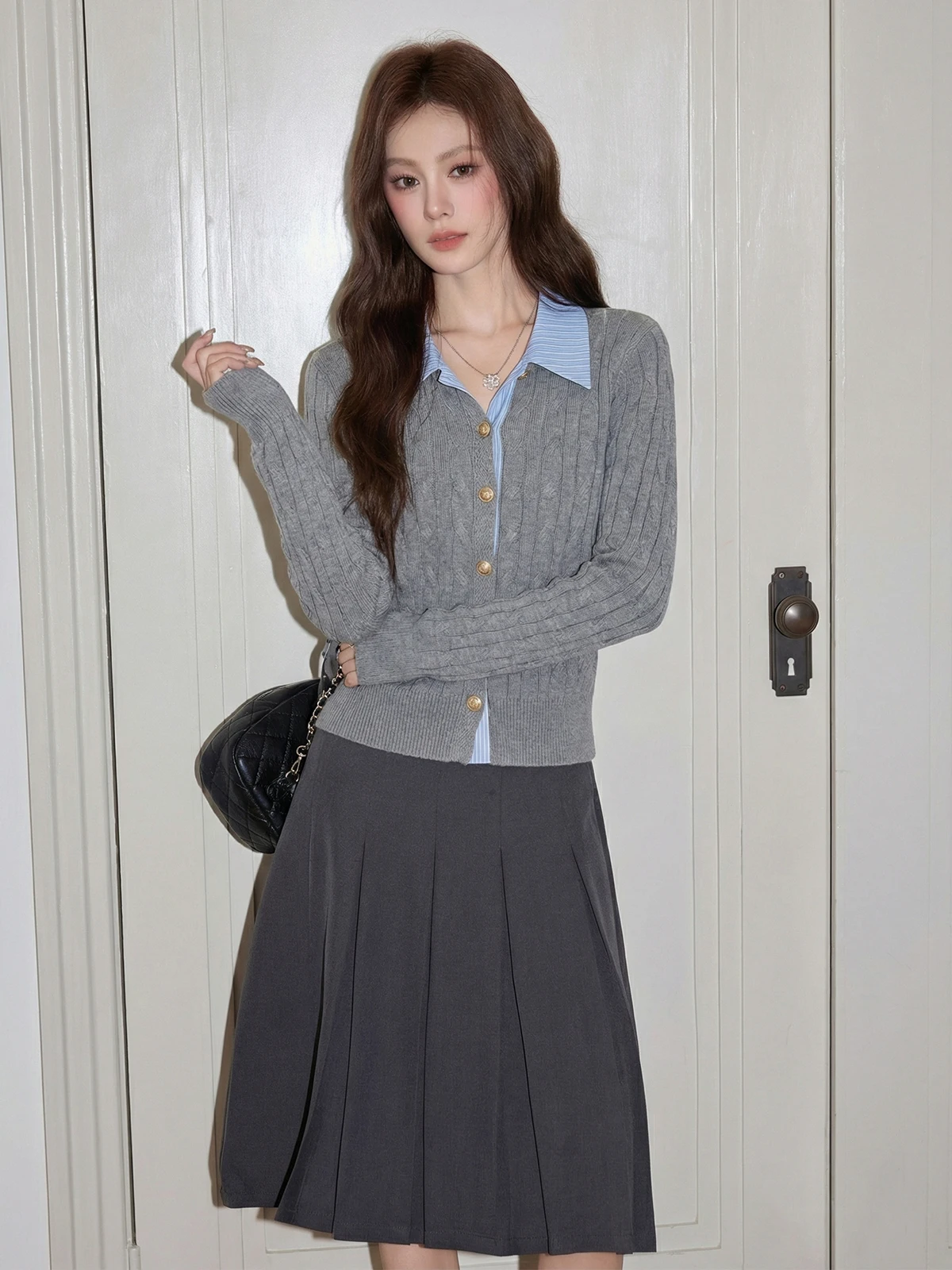 

Вязаный кардиган с открытым воротом для женщин, приталенный, на раннюю весну, в корейском стиле, мягкий, с длинными рукавами, из мягкой ткани, стандартная модель