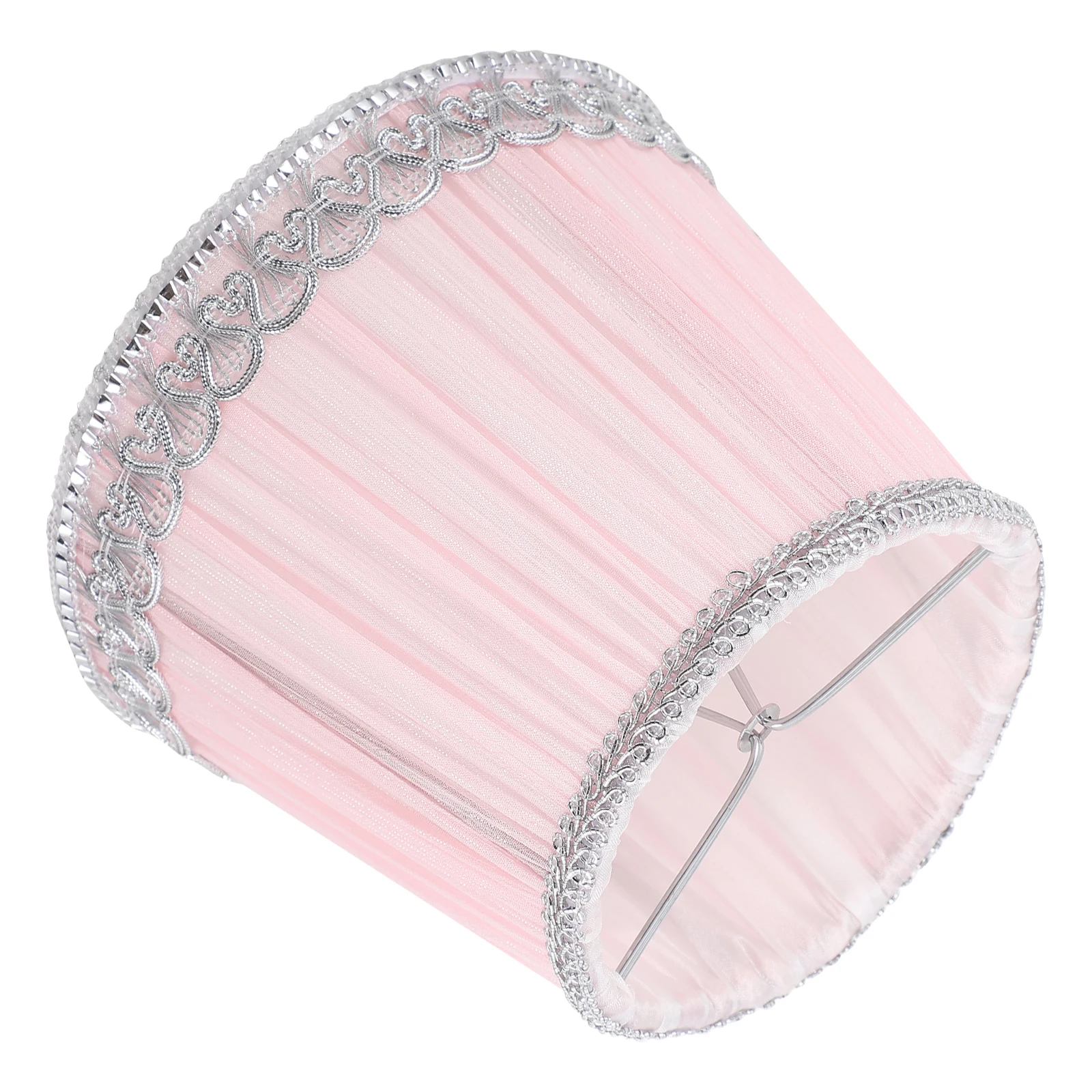 

Fabric Lampshade 0235 Pink Silver Edge Light Cover Accessory Bedroom Living Room Pleated Dust Insect Protection Warm Atmosphere