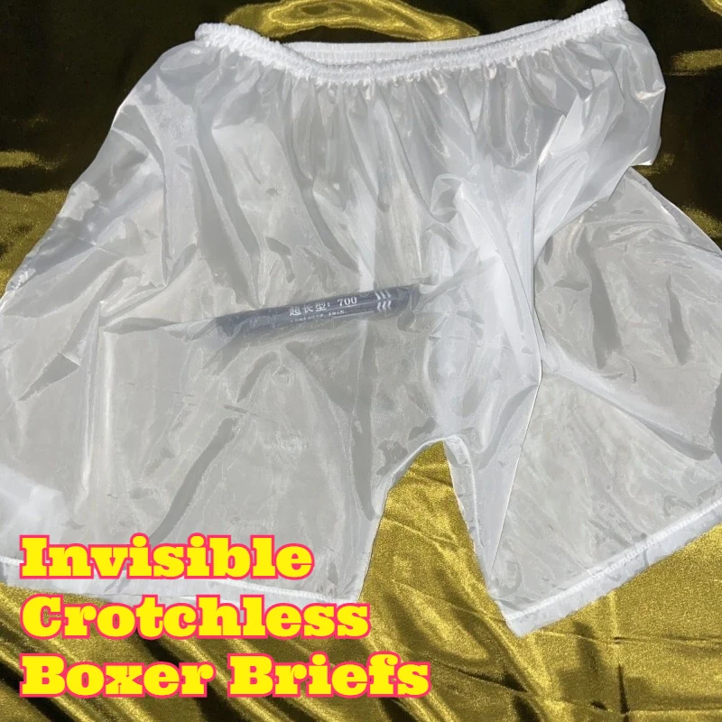 Men's Invisible Crotchless Seamless Boxer Briefs Shorts Thin Smooth See Through Lightweight Breathable Soft Stretchy Sexy All