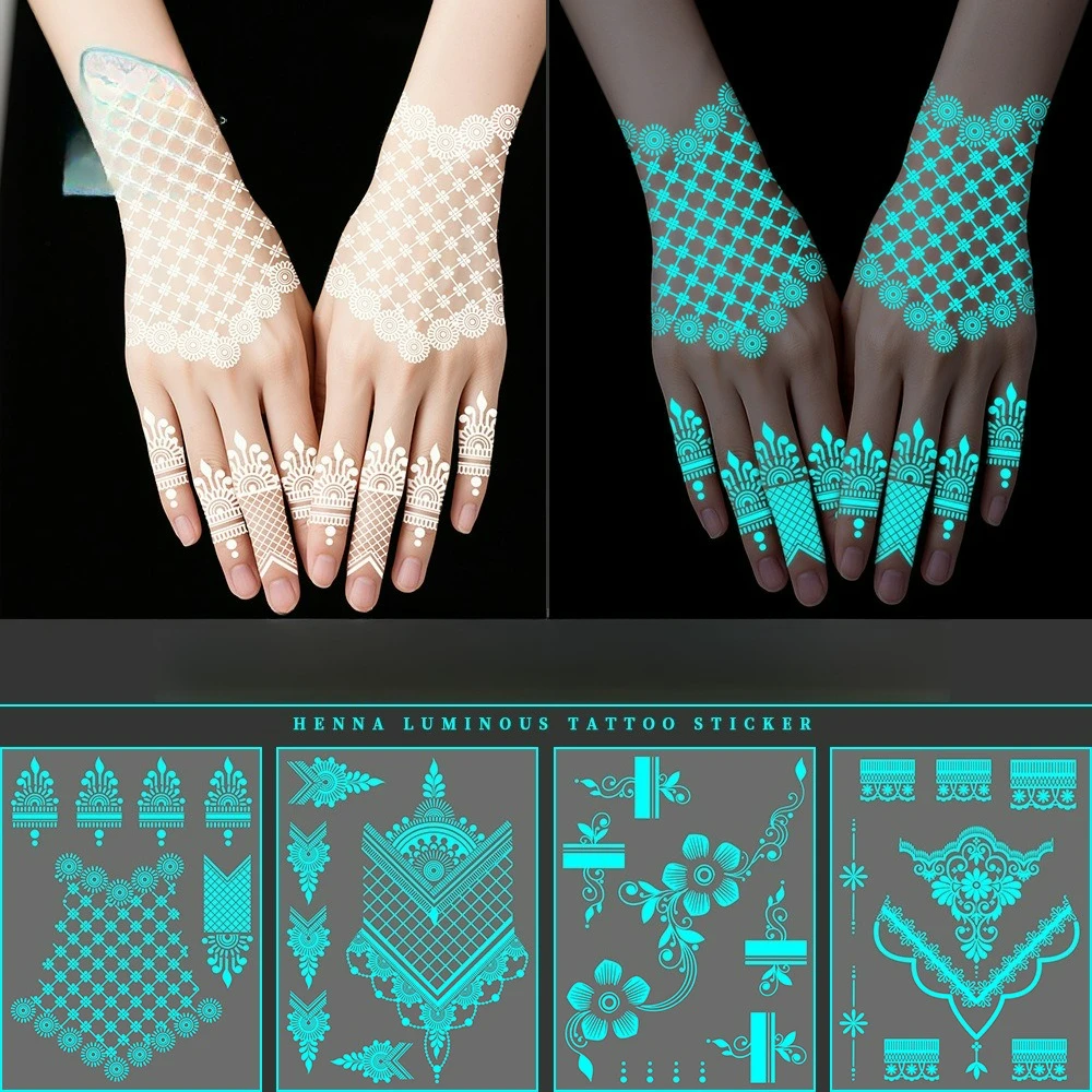 

New luminous Henna hand tattoo sticker collarbone disposable waterproof sticker