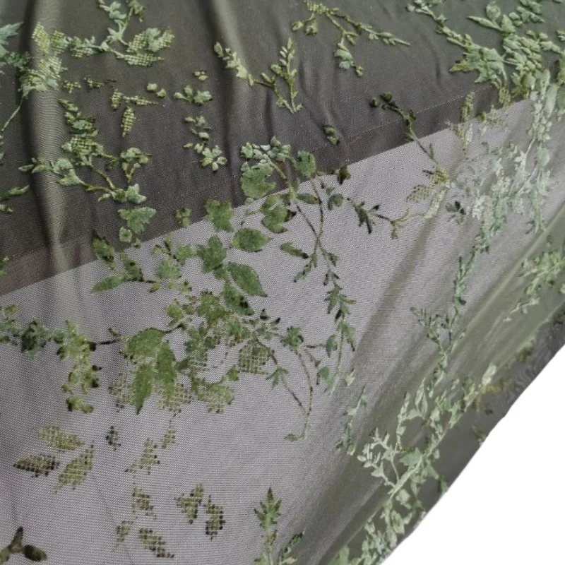 

1 ярд зеленого цвета, бархатная ткань, вышитая флокированная сетка, жаккардовая тюлевая кружевная ткань для шитья платья Cheongsam