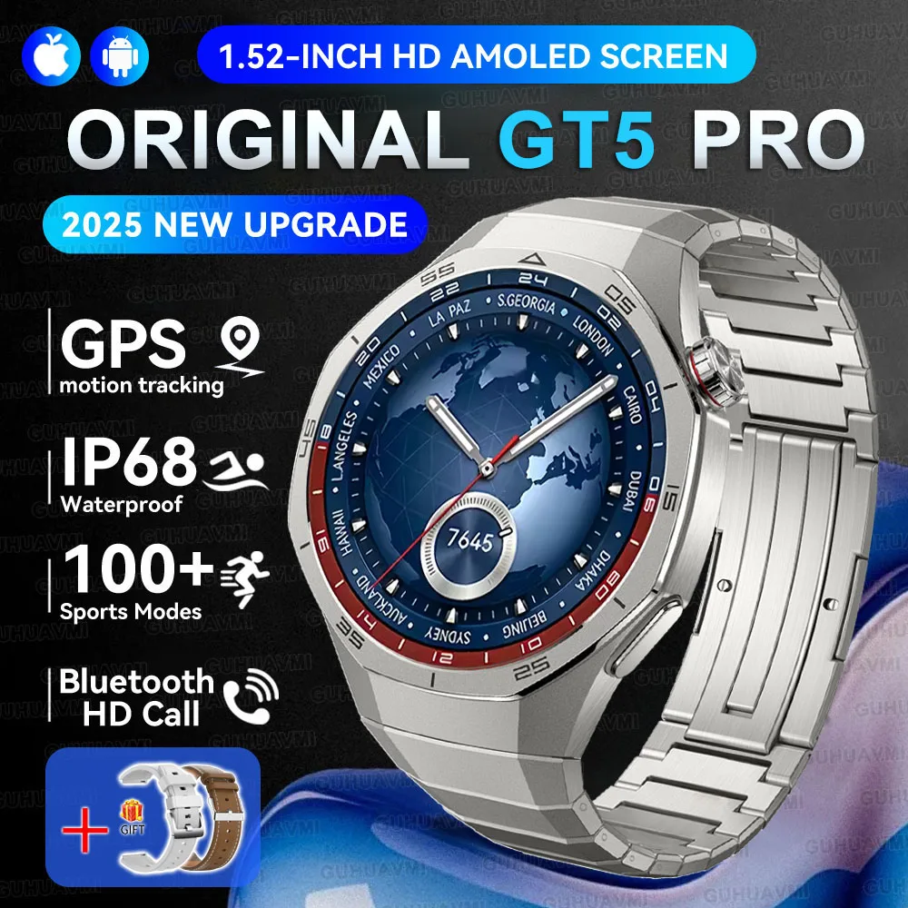 

2025 Новые спортивные часы GT5 Pro GPS Track Смарт-часы Мужские 1,53 "AMOLED Полный сенсорный экран Водонепроницаемый Bluetooth Talk Смарт-браслет