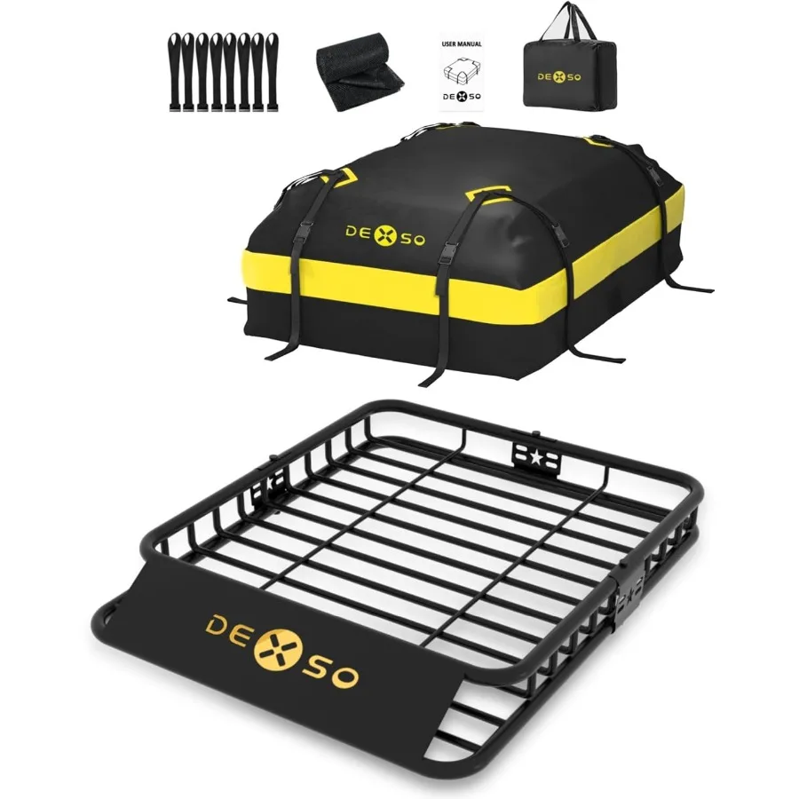 46 x 36 Universal Roof Rack Basket with 200 Lbs Capacity and 15 Cubic Feet Storage Space 44 x 34 x 17 Waterproof Luggage Bag fo