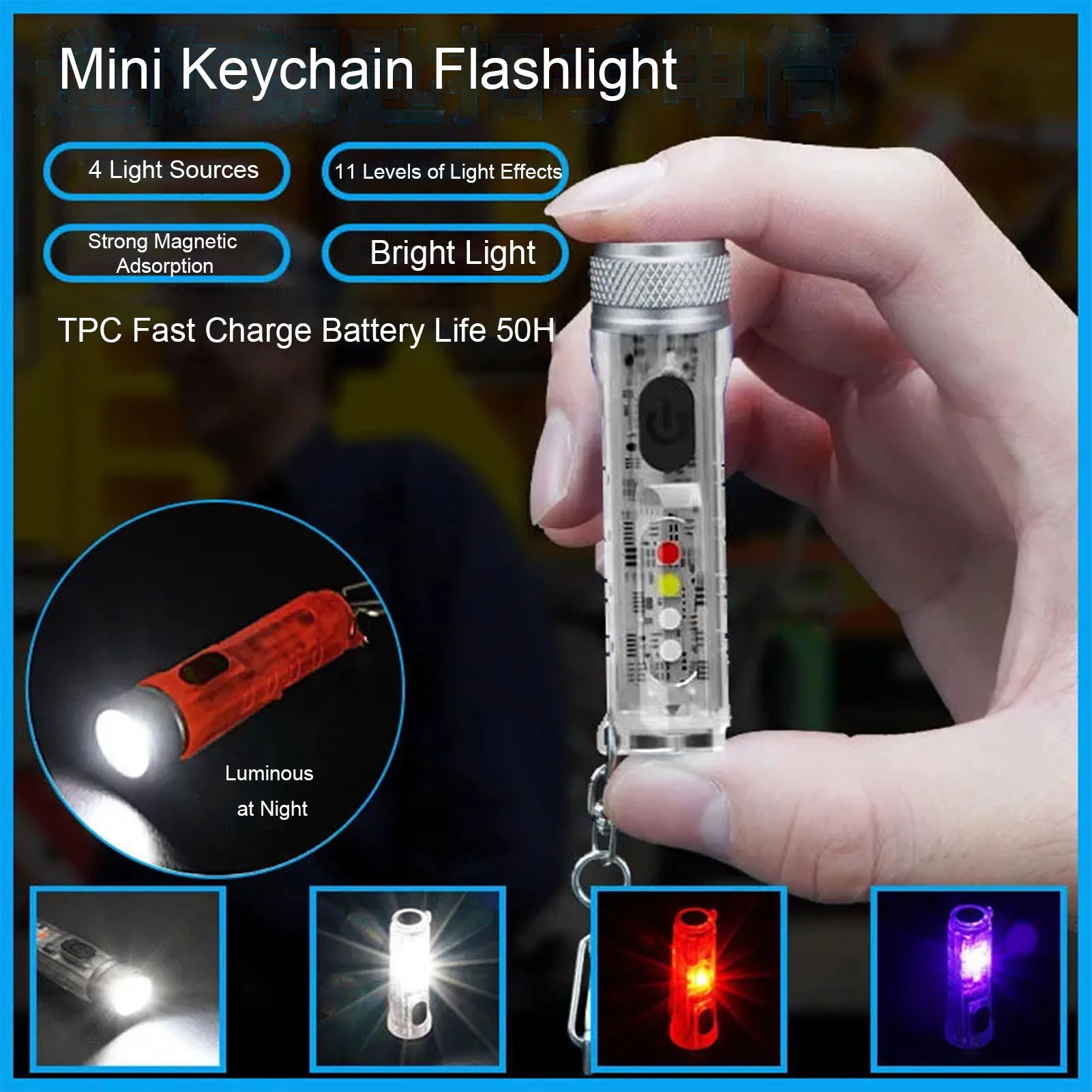 Móc Khóa Đèn Pin LED Mini Móc Khóa Đèn Pin Nam Châm Cầm Tay Bút Ánh Sáng Cao Lumens Cho Cắm Trại Ngoài Trời Di Động Bỏ Túi