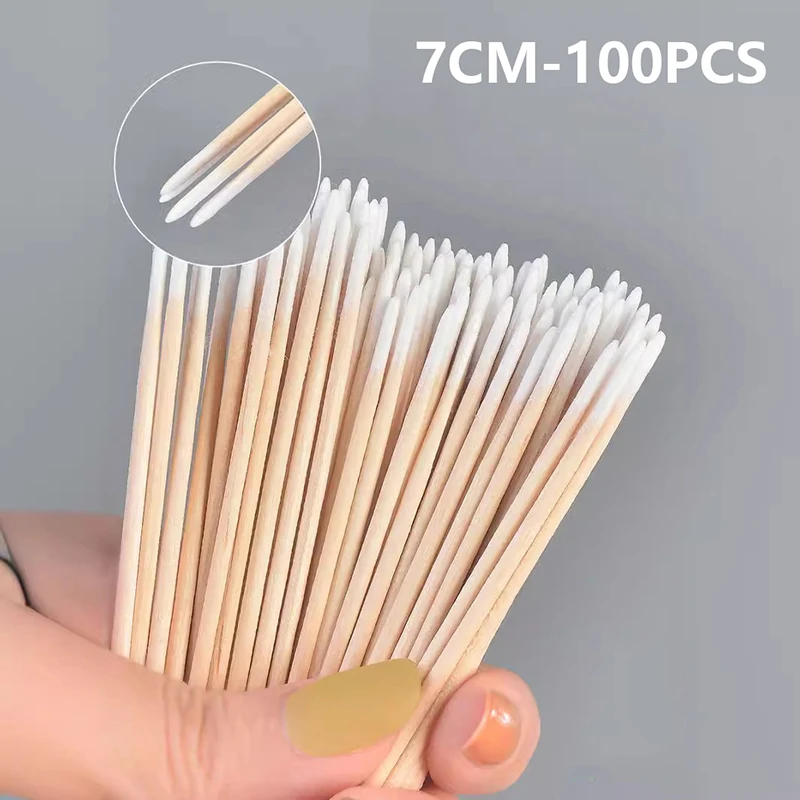 100pcs Micro Wood Cotton Swab Eyelash Extension Tools Tatoo Microblading Cleaning Wooden Sticks Cosmetic Cotton Brush Buds Tip