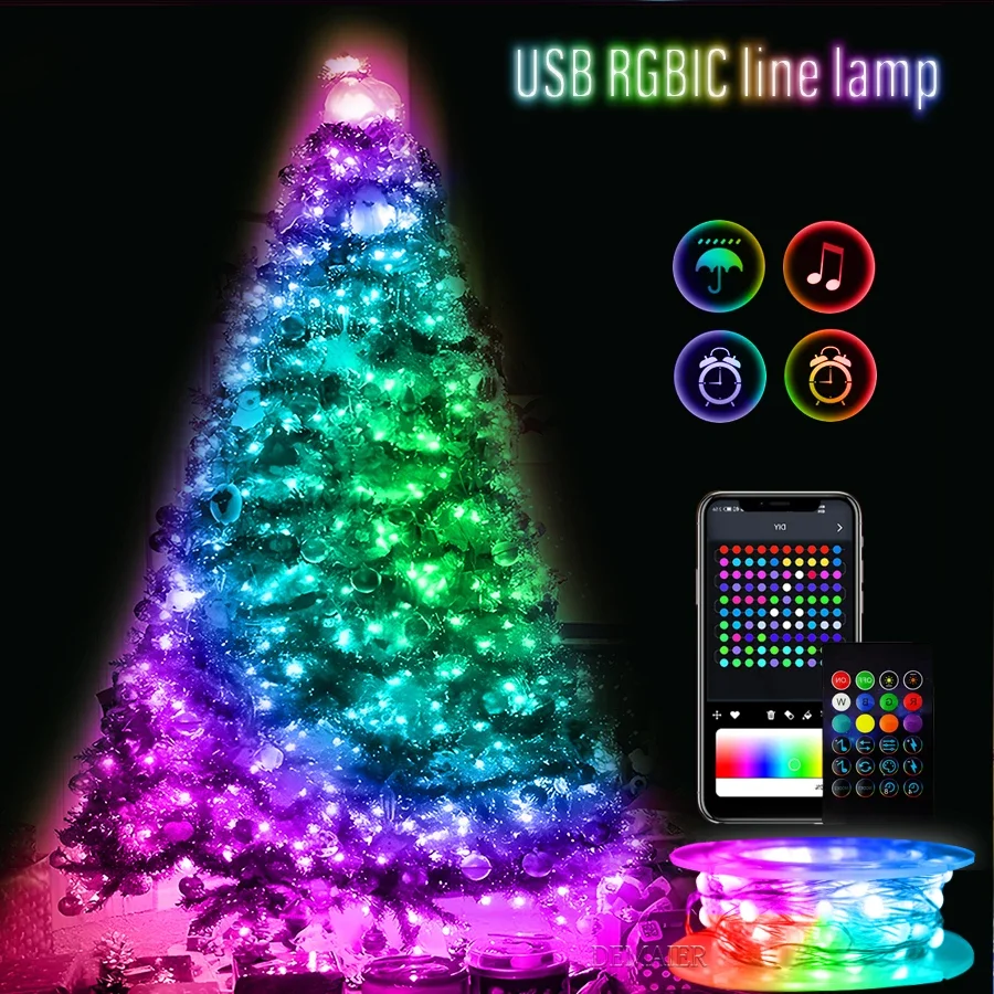 

Christmas Tree Decor 5M/10M/20M/30M USB Bluetooth Smart Led Light String Copper Wire Fairy Garland Lamp App Remote Control