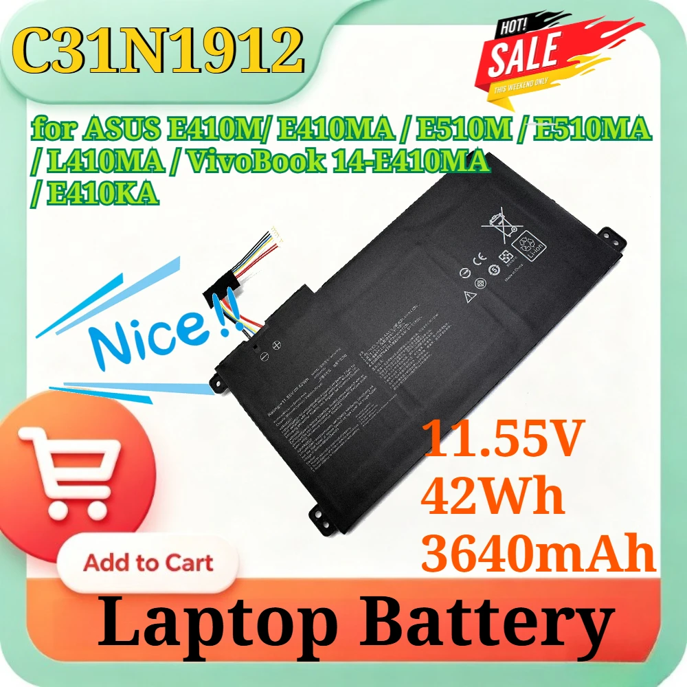 C31N1912 11.55V 42Wh 3640mAh Replacement Li-ion Battery for ASUS E410M/E410MA/E510M/E510MA/L410MA/VivoBook 14-E410MA/E410KA