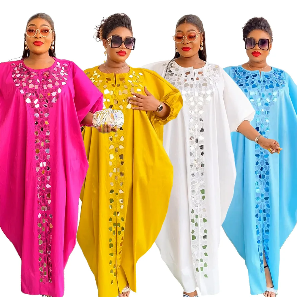 Plus Size Loose Diamonds Long Dress Summer Half Sleeve Split Maxi Dresses Elegant African Evening Vestidos Party Robes 2024