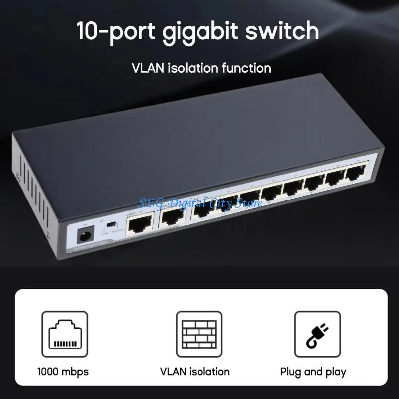 

U75B 10-Port Switch Box 10/100/1000M Rj45 Switcher Splitter Vlan Lsolation