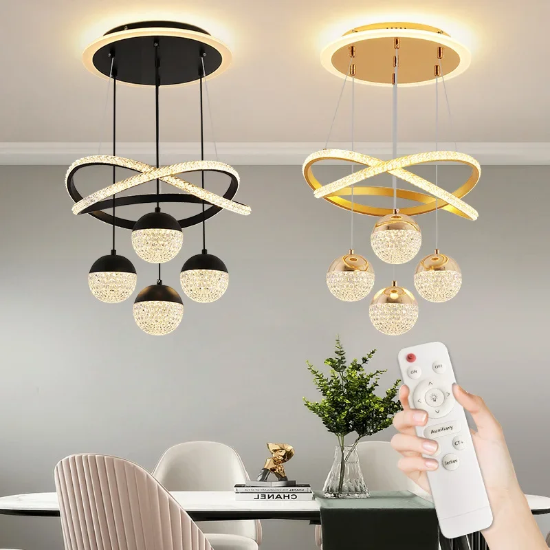 Modern Nordic Pendant Light 4 Head LED Dining Room Gold Black Sling Remote Control Dimming White Warm Neutral Light Pendant Lamp