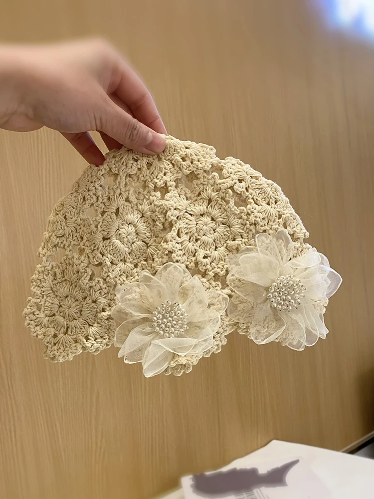 

Womens Floral Crochet Bucket Hat Handmade Lace Openwork Design Spring Summer Outdoor Beach Versatile Close-Fitting Fashion Cap