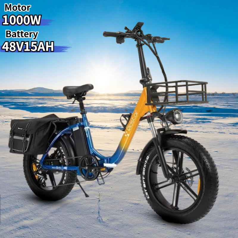 MN20 Electric Bike 1000W Motor 48V15AH Battery Mountain Snow Foldable Electric Bicycle with Rear Rack 20*4.0 Inch Fat Tire Ebike