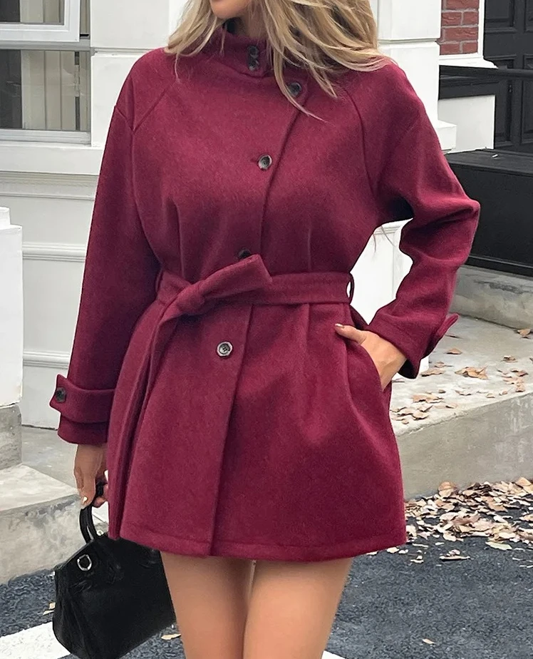 Casacos de moda para mulheres casuais vintage jaquetas de manga comprida bolsos sólidos cinto de botão