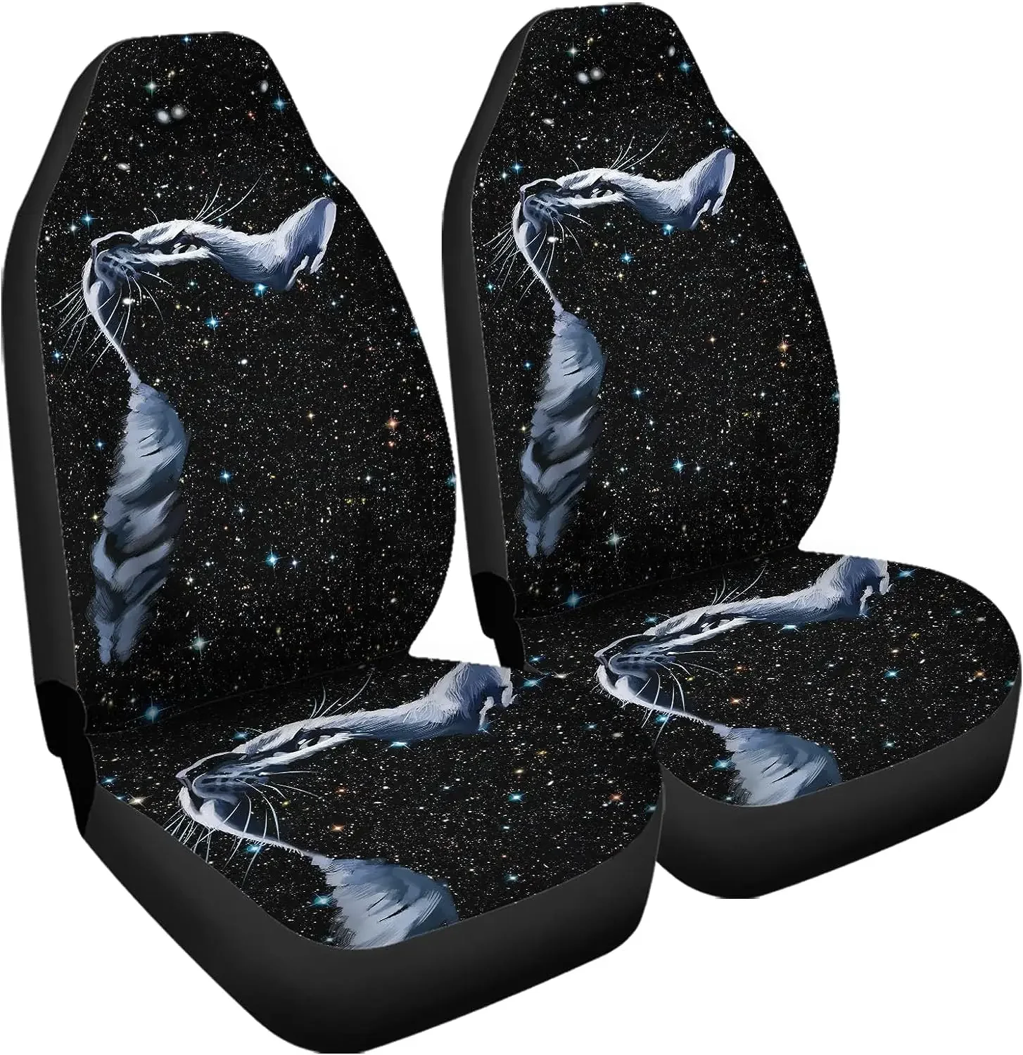 Galaxy Stars Cat Print Car Seat Covers 2 Pcs Auto Universal Front Seat Protector Men Women Automobile Decorate Accessories