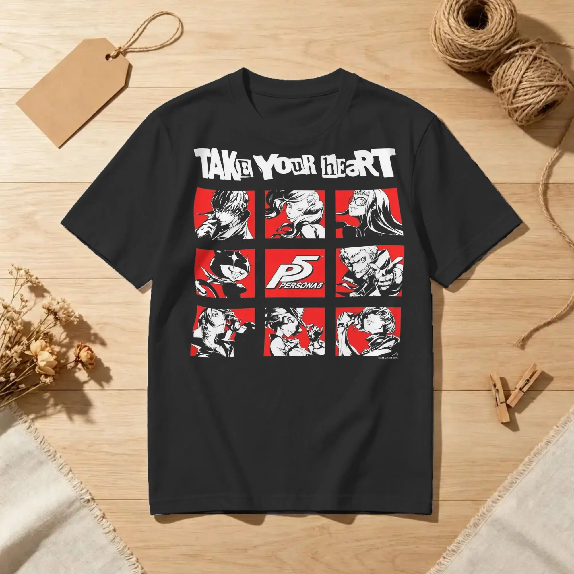 Take Your Heart Persona 5 Design T Shirts Men 100% Cotton Fashion for Male T-Shirt O Neck  Tee Shirt Short Sleeve Tops Plus Size