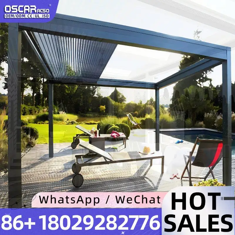 Outdoor Motorized Coated Louver Slats Aluminum Pergola Bioclimatic EcoFriendly Louvered Gazebo for Garden Balcony pergola