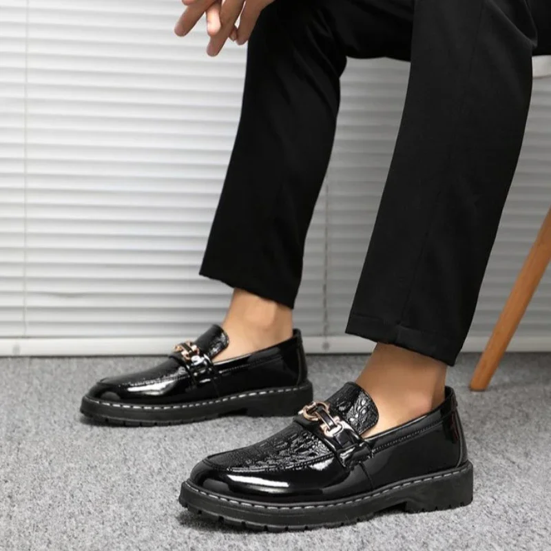 

Male Casual Shoe Round Toe Black Men's Leather Shoes Non Slip and Waterproof Comfortable Slip-on New In Designer Luxury Sale Pu