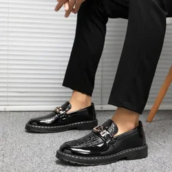 Male Casual Shoe Round Toe Black Men's Leather Shoes Non Slip and Waterproof Comfortable Slip-on New In Designer Luxury Sale Pu