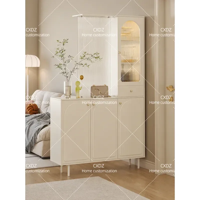 Hetu French Cream Wind Home Entry Entrance Cabinet Shoe Cabinet Screen Integrated Living Room Double-sided Cabinet Modern