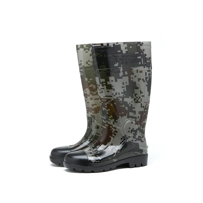 Rain Shoes Men's High Tube Fishing Boots Mining Camouflage Rain Boots Long Tube Rubber Shoes Anti Slip Waterproof Shoes