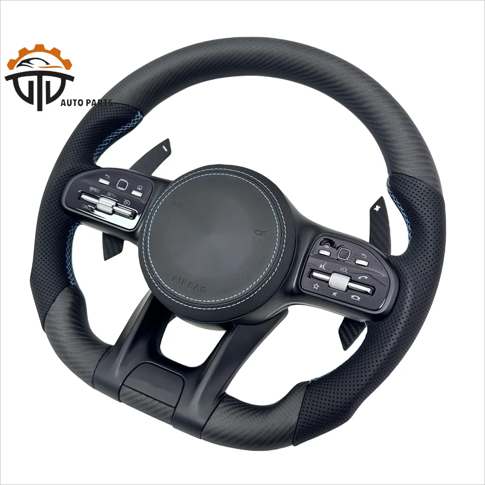 Customized Auto Car Parts Special Weave Matte Carbon Fiber Steering Wheel With Perforated Leather For Benz AMG Special Design