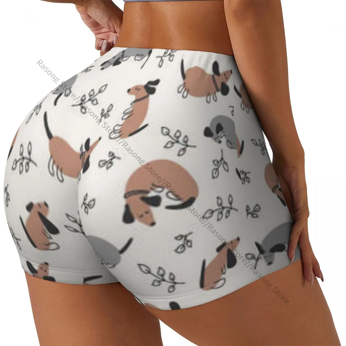 Pantaloncini da yoga da donna Pantaloncini da allenamento con stampa di bassotti e foglie Fitness ad asciugatura rapida da donna Yoga Gym Running Pantaloni corti Abbigliamento sportivo