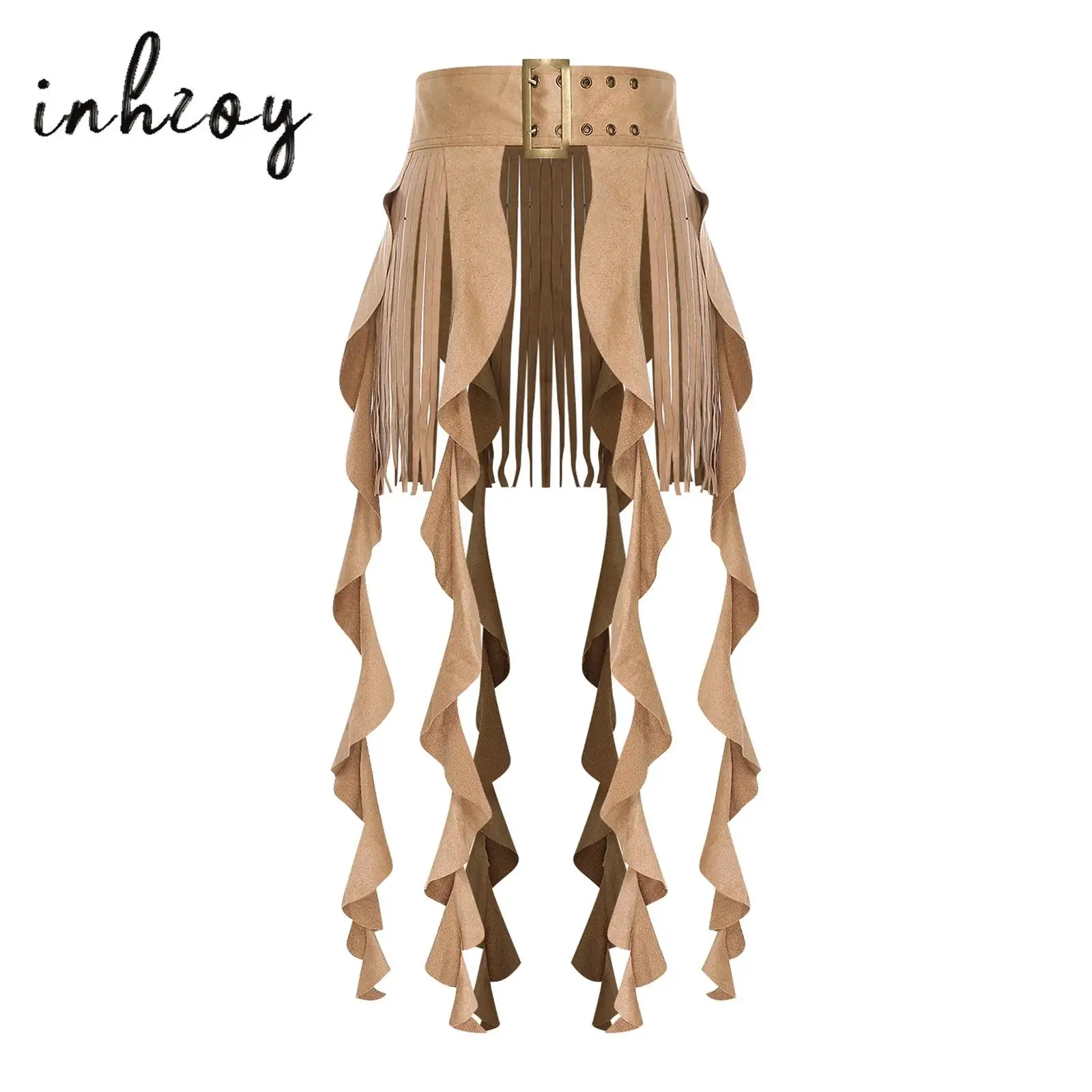 Femmes Cowgirl gland taille ceinture jupe boucle réglable ceinture superposition frange en cascade à volants jupe accessoires Clubwear