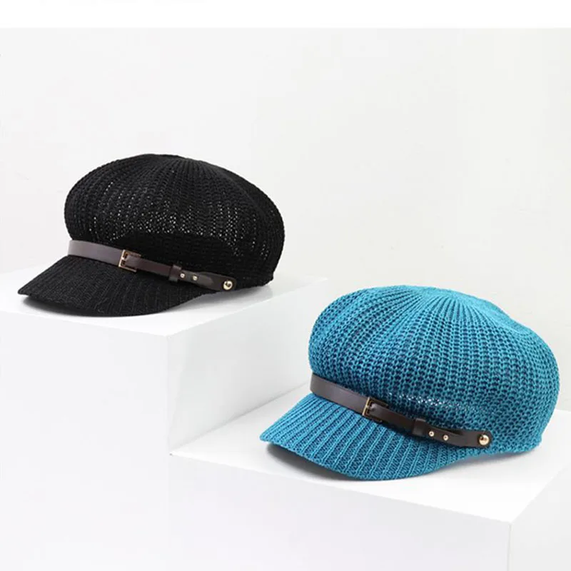 New Japanese Cotton And Linen Octagonal Hat Women\'s Summer Thin Peaked Cap Korean Version Of The British Belt Breathable Beret