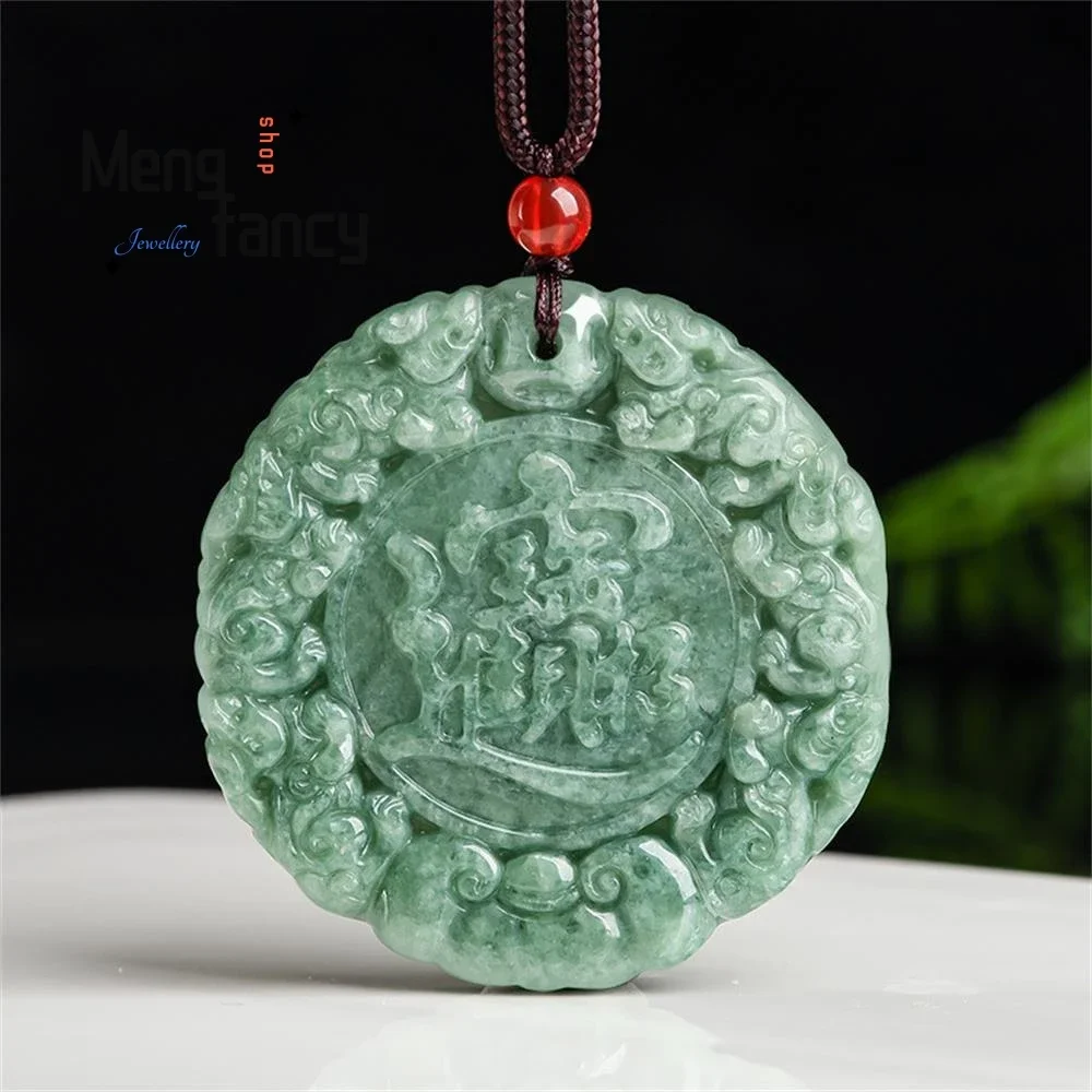 

Natural A-goods Jadeite Ice Fortune Pendant Simple Retro Exquisite Engraver Handicraft Best Selling Fashion Jewelry Holiday Gift