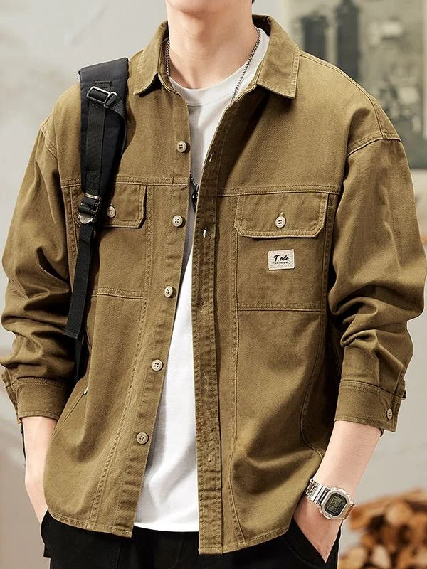 

Мужская куртка-рубашка в американском ретро-стиле из плотного чистого хлопка, свободного кроя, повседневная верхняя одежда, модная осенняя новинка, молодежная одежда