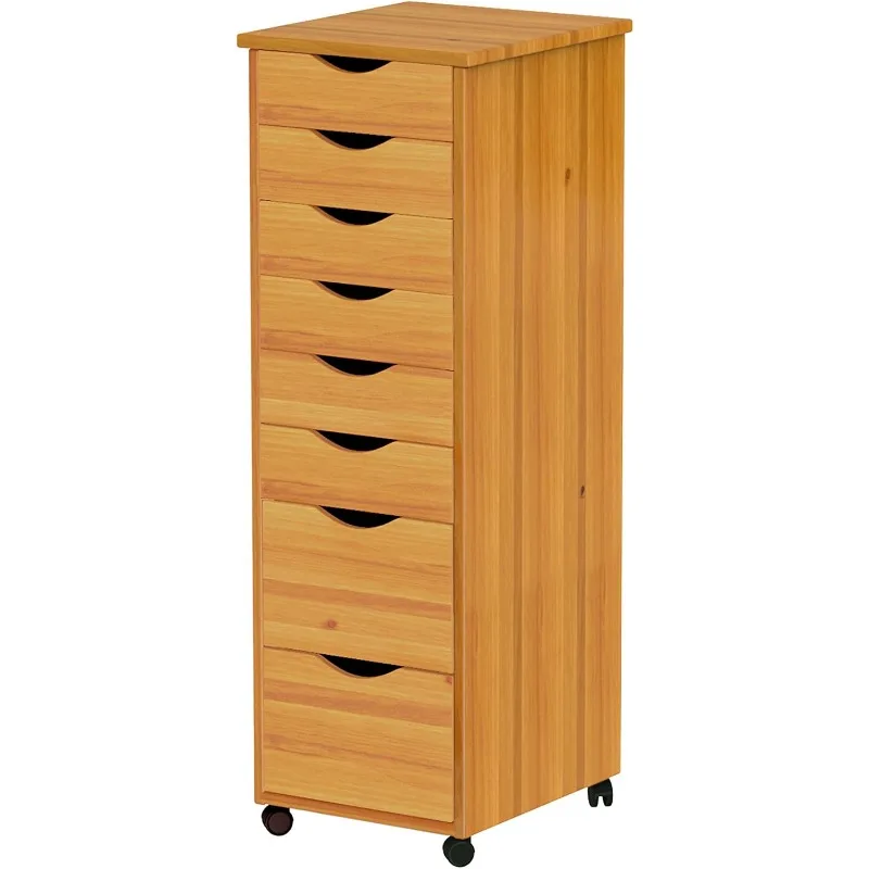 

Roll Cart, Solid Wood, 6+2 Drawer Narrow Drawers Roll Carts, Medium Pine