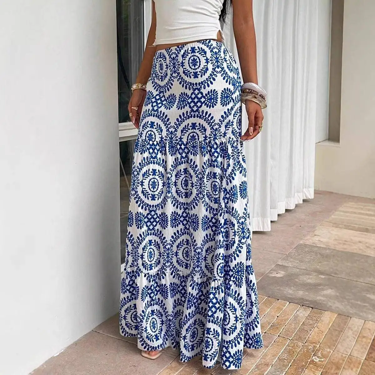 Casual Loose Printed Half Skirt Low Waist Design Summer 2026 New Style Women's Fashion Cross-Border Skirt Batwing Shape