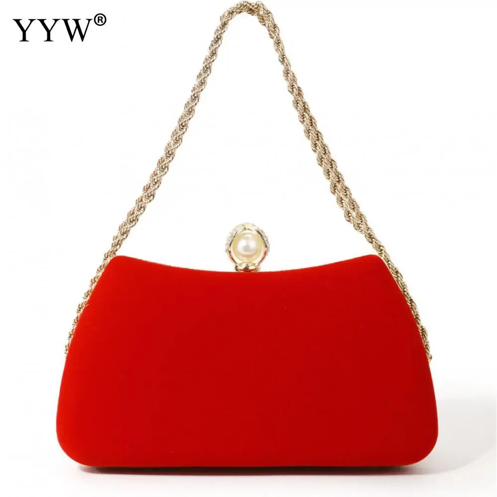 Women Evening Shoulder Bag 2023 Luxury Designer Bridal Bag Red Velvet Clutch Party Prom Wedding Crossbody Handbag Purse