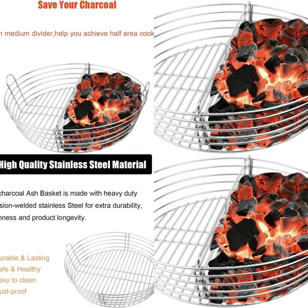 

Корзина для угольного угля из нержавеющей стали с перегородкой для барбекю XLarge, корзина для пепла, аксессуары для больших зеленых яиц