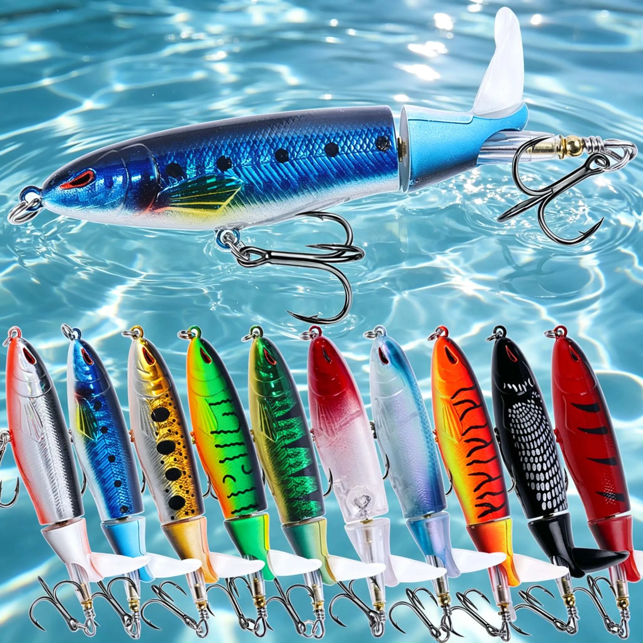1PCS Whopper Fishing Topwater Popper Fishing Lure Artificial Hard Bait Soft Rotating Tail Fishing Tackle Fishing Bait view 6
