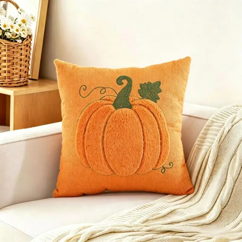 Thanksgiving-Kürbis-Herbst-Kissenbezug, Cojines, beige-orange, dekorativer Sofa-Plüsch-Kissenbezug, Kopfteil-Kissenbezüge – Detail 12