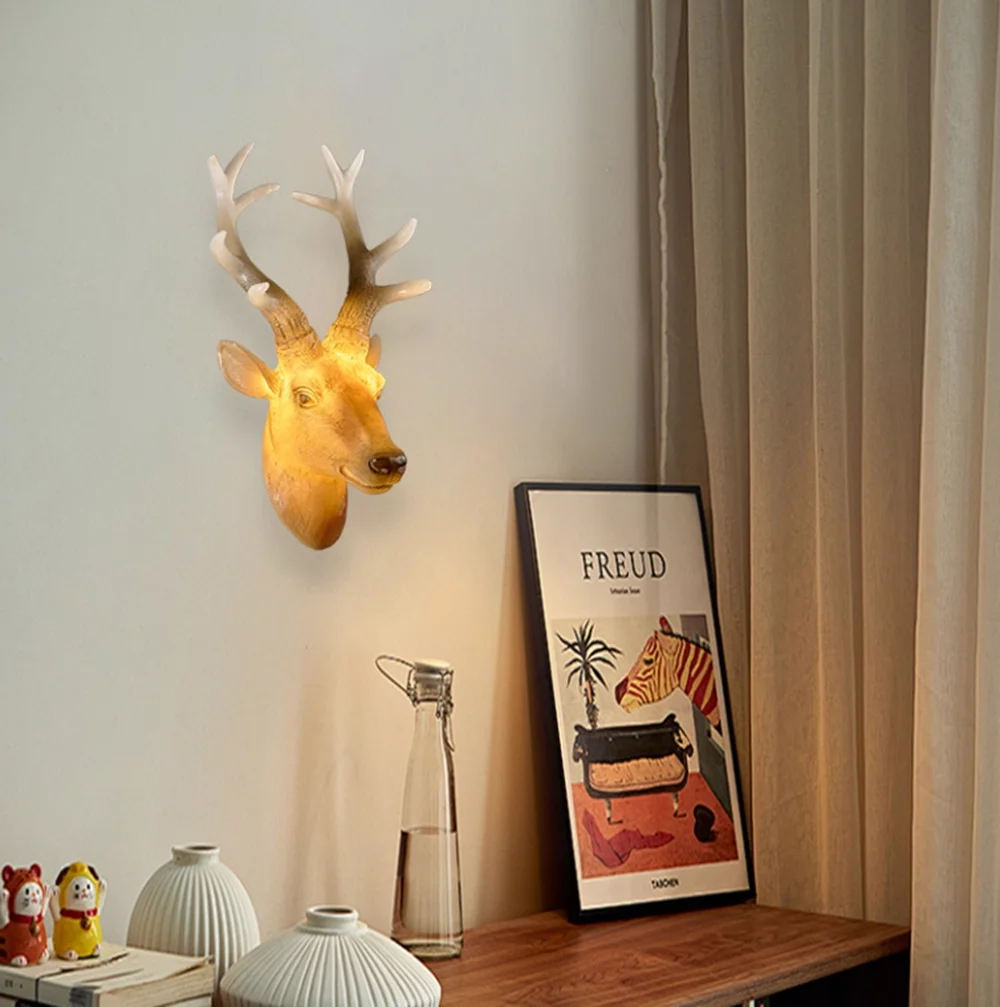 

Animal wall lamp cafe bar American retro industrial style creative personality antler lion horse wolf cow decorative lights