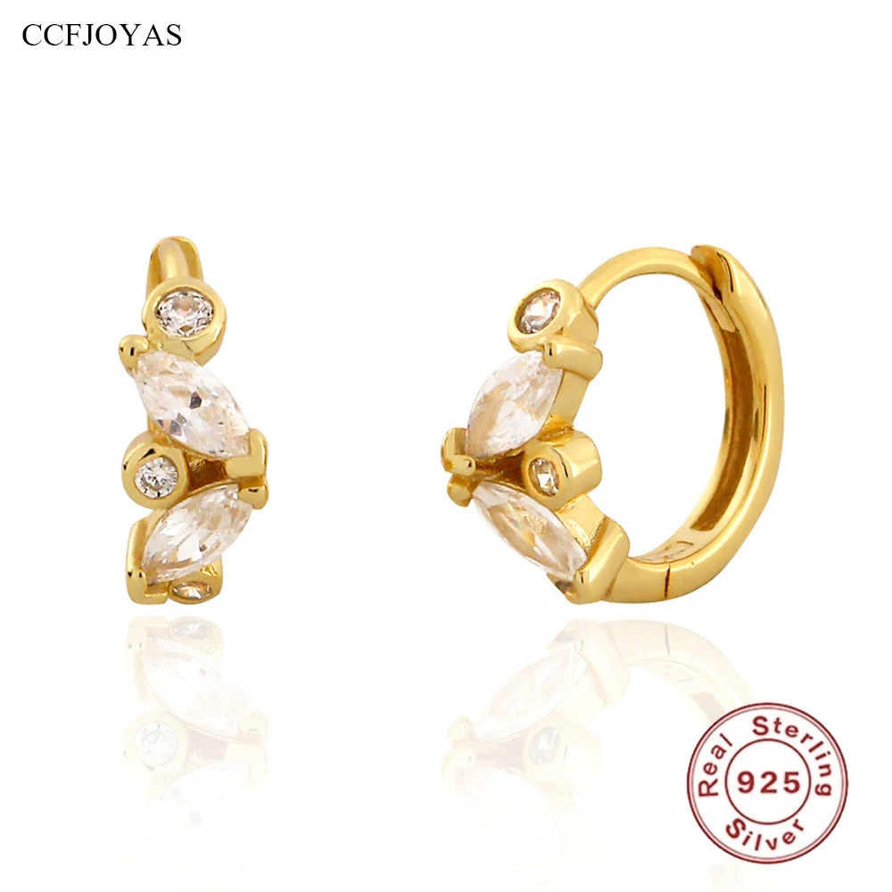 

CCFJOYAS 9mm 925 Sterling Silver Marquise Hoop Earrings for Women White Zircon Horse eye type Round Circle Earrings Fine Jewelry